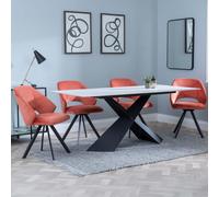 Merlin Dining Set - 6-8 Seater - 180cm - White Ceramic - Ion Swivel Dining Chairs - Orange Velvet Fabric