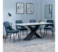 Merlin Dining Set - 6-8 Seater - 180cm - White Ceramic - Peyton Dining Chairs - Blue Fabric
