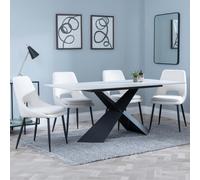 Merlin Dining Set - 6-8 Seater - 180cm - White Ceramic - Peyton Dining Chairs - Cream Fabric
