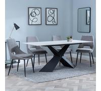 Merlin Dining Set - 6-8 Seater - 180cm - White Ceramic - Peyton Dining Chairs - Grey Fabric