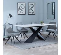Merlin Dining Set - 6 Seater - 180cm - White Ceramic - Arctic Swivel Dining Chairs - Grey Velvet Fabric