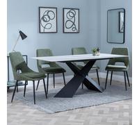 Merlin Dining Set - 6 Seater - 180cm - White Ceramic - Peyton Dining Chairs - Green Fabric