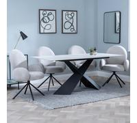 Merlin Dining Set - 6 Seater - 180cm - White Ceramic - Theo Swivel Dining Chairs - Grey Fabric