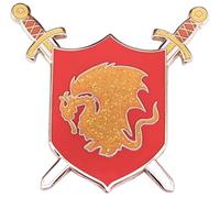 Merlin King Arthur Pendragon Crest Shield Sigil Symbol Round Table Camelot Court TV Show Yellow Gold Dragon Red Swords Excalibur Insignia Fantasy Knights 1.6" Enamel Pin Badge, 4.06 cm, Enamel, enamel