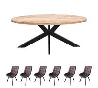 Merlin Mango Wooden 6-8 Seater Oval Dining Table Set With 6 Chairs