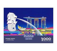 Merlion Jigsaw Puzzles Puzzle for Adults Kids. 1000 Pieces Singapore Skyline Neon Whimsical Challenge Toy Educational Games Home Decoration for Adults& Kids Age 14 Years Up 70x50cm/1000pcs