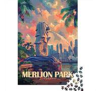 Merlion Park Singapore Travel Puzzle 1000 Pieces, Famous Building Scenic Print, Interlocking Paper Pieces for Families, Weekend Hobby, 52x38cm/1000pcs