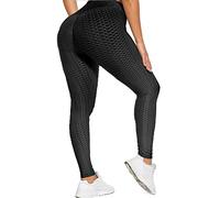 Merlvida Anti Cellulite Women's Leggings Ruched Butt Lift Gym Leggings Womens High Waist Tummy Control Opaque Scrunch Honeycomb Yoga Black