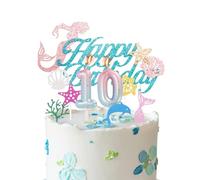 Mermaid 10th Cake Toppers Birthday Candles for Girl Birthday - Gradient Blue Pink Number 10 Candles for Birthday Cake, Mermaid Theme 10th Birthday Party Cake Toppers Decorations for Girl Age 10