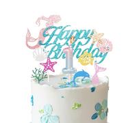 Mermaid 1st Cake Toppers Birthday Candle for Girl Birthday - Gradient Blue Pink Number 1 Candle for Birthday Cake, Mermaid Theme 1st Birthday Party Cake Toppers Decorations for Girl Age 1