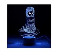 Mermaid 3D Optical Illusion Night Light withTouch Control, LED Table Desk Lamp with 7 Colour Changing Options, USB Powered, Desk, Night Light for Kids