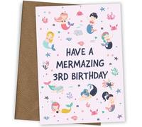 Mermaid 3rd Birthday Card for Girls - Mermaid Birthday Cards Age 3-3rd Bday Greeting Card Daughter Granddaughter Niece God Daughter Child
