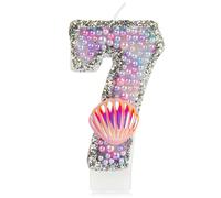 Mermaid 7th Birthday Candles for Cake,Macaroon Number 7 Candle with Pink Shell,Girls 7th Birthday Decorations,Pink Purple Candle Pearls Cake Toppers for Girls Birthday Party Decorations Supplies