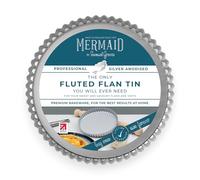 Mermaid 8" Silver Anodised Fluted Flan Tin Loose Base 20 x 2.5 cm - Non Toxic Professional Heavy Duty Aluminium, Naturally Non Stick, Silver Anodised Bakeware - Made in England by Samuel Groves