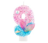 Mermaid 9 Birthday Candle, Pink Blue Glitter Cake Topper Candle with Purple Mermaid Tail & Shell, Under the Sea Theme Birthday Decor for Girls, 9th Birthday Party, Baby Shower, Anniversary