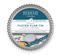 Mermaid 9" Silver Anodised Fluted Flan Tin Loose Base 23 x 2.5 cm - Non Toxic Professional Heavy Duty Aluminium, Naturally Non Stick, Silver Anodised Bakeware - Made in England by Samuel Groves