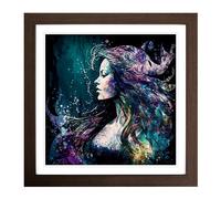 Mermaid Abstract Art Framed Print | 18x18 Inch Walnut Framed Wall Art | Ready to Hang | Abstract Fantasy Picture | Living Room Bedroom Lounge Office