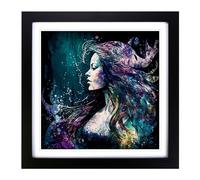 Mermaid Abstract Art Framed Wall Art Print 18x18 Inch Black