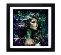 Mermaid Abstract Expressionism Framed Wall Art Print 18x18 Inch Black