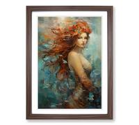 Mermaid Abstract Framed Print | A2 Walnut Framed Wall Art | Ready to Hang | Abstract Fantasy Picture | Living Room Bedroom Lounge Office