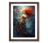 Mermaid Abstract Framed Wall Art Print A2 Walnut