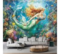 Mermaid Among Colorful Coral - Custom Size Wall Murals Self-Adhesive Removable Large Photo Wallpaper for Living Room, Bedroom, Bathroom, Office, Dining Room, Children's Room