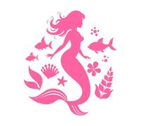 Mermaid and sea Life Mystical Mermaid with Marine Life Lettering Stickers 54.6x62cm Do not Damage The Wall Surface Pink