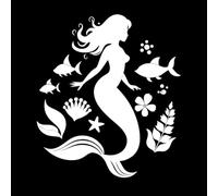 Mermaid and sea Life Mystical Mermaid with Marine Life Wall Vinyl Sticker Decor 54.6x62cm Store Decoration White