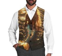 Mermaid And Sunset Men's Vest Suit Classic Waistcoat Vests Casual Business Dress Slim Fit V-Neck Tuxedo S