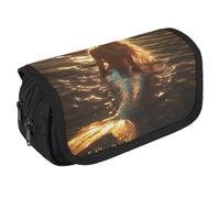 Mermaid and Sunset Portable Pen Case Double Layered Large Capacity Exquisite Pencil Case for Officce