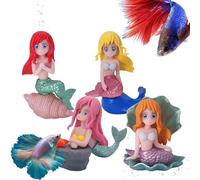 Mermaid Aquarium Ornaments - Pack of 4 Cute Fish Unique Style Decorations for Aquarium Themes, Perfect as Themed Accessories for Pets and Aquarium Rooms