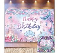 Mermaid Backdrop for Birthday Under The Sea Photography Background Dreamy Fish Tail Castle Coral Glitter Watercolor Mermaid party Decoration Banner Girl Baby Shower Party Photo Booth Props (8X6FT)