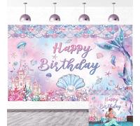 Mermaid Backdrop for Birthday Under The Sea Photography Background Dreamy Fish Tail Castle Coral Glitter Watercolor Mermaid party Decoration Banner Girl Baby Shower Party Photo Booth Props (7X5FT)
