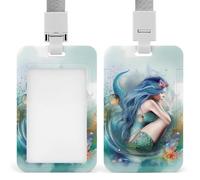 Mermaid Badge Holder with Lanyard, Vertical ABS Plastic ID Card Holder Fashion Name Badge Holders Office ID Card Protector for Teacher Nurse Employee Security Staff