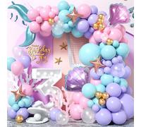 Mermaid Balloon Arch Kit, Pastel Pink Purple Teal Blue Gold Latex Balloons Transparent, Mermaid Tail Foil Balloons Shell Star for Girls Mermaid Party Decorations Ocean Theme Birthday Party Supplies