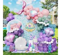 Mermaid Balloon Garland Kit,151pcs Mermaid Tail Purple Pink Blue Green Shell Pink Purple Balloons for Girls Mermaid Birthday Party Under The Sea Party Decorations