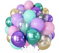 Mermaid Balloons, 55PCS 12 Inch Pastel Pink Purple Balloons Teal Blue Clear Balloon Transparent Metallic Purple Green Gold Balloon for Girls Mermaid Birthday Baby Shower Ocean Theme Party Decorations