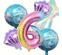Mermaid Balloons, 6 Pieces Mermaid 6th Birthday Decorations, Mermaid Birthday Decorations Balloons, Mermaid Party Decorations Aluminium film balloons, for Girl Birthday Christmas
