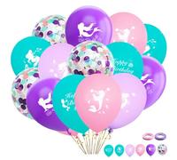 Mermaid Balloons, Mermaid Party Balloons, Under The Sea Balloon - 30Pcs 12inch HSC Latex Balloon Set with Mermaids Print & Glitter for Girls Birthday Party Decorations, Includes 2 Ribbon Rolls