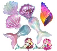 Mermaid Balloons, Mermaid Tail Seashell Balloons Conch Foil Balloon Shell Aluminum Foil Balloon for Under the Sea Birthday Party Decorations
