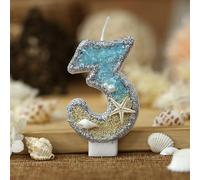 Mermaid Beach Birthday Candles Starfish Sequins Candles for Cake Blue Ocean Beach Birthday Cake Sequins Conch Number Girls 3th Toppers for Girls Boys Party Decorations