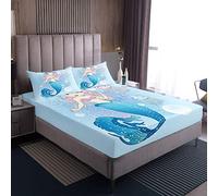 Mermaid Bed Sheet Set Cartoon Jellyfish Bed Sheets for Kids Boys Girls Ocean Conch Coral Branches Bedding Set Sea Creature Decor Fitted Sheet With 2 Pillowcase 3Pcs Bedding Double