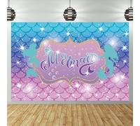 Mermaid Birthday Backdrop Birthday Banner Purple Blue Seaweed Glitter Scales Photography Background for Kids Under The Sea Baby Shower Mermaid Party Supplies, 180 x 120cm