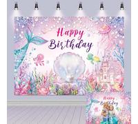 Mermaid Birthday Backdrop Under The Sea Mermaid Tail Glitter Pearl Shell Castle Photography Background Girls Princess Birthday Party Baby Shower Decorations Background (7X5FT (210x150cm))