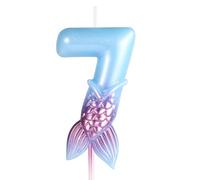 Mermaid Birthday Candles, Blue Number Candles Mermaid Birthday Decorations Happy Birthday Candles Cake Toppers Birthday Party Supplies for Wedding Anniversary (7)