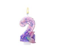 Mermaid Birthday Candles, Pink Purple Number Candles Mermaid Tail 2nd Birthday Decorations Second Cake Toppers for Party Supplies Anniversary Wedding(2)