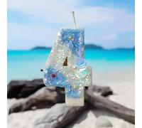 Mermaid Birthday Candles Shell Sequins Candles for Cake Blue Ocean Beach Birthday Cake Sequins Shell Number Girls 4th Toppers for Girls Boys Party Decorations