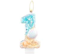 Mermaid Birthday Candles, Shell Sequins Candles for Cake, Girls 1st Birthday Decorations, Blue Ocean Birthday Candles, Conch Number 1 Candles Cake Toppers for Girls Boys Birthday Party Decorations