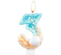Mermaid Birthday Candles, Shell Sequins Candles for Cake, Girls 3rd Birthday Decorations, Blue Ocean Birthday Candles, Conch Number 3 Candles Cake Toppers for Girls Boys Birthday Party Decorations