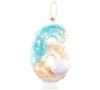 Mermaid Birthday Candles, Shell Sequins Candles for Cake, Girls 6th Birthday Decorations, Blue Ocean Birthday Candles, Conch Number 6 Candles Cake Toppers for Girls Boys Birthday Party Decorations